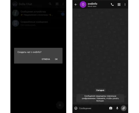 Скриншот интерфейса Delta Chat c версии 2.62.0 под Android
