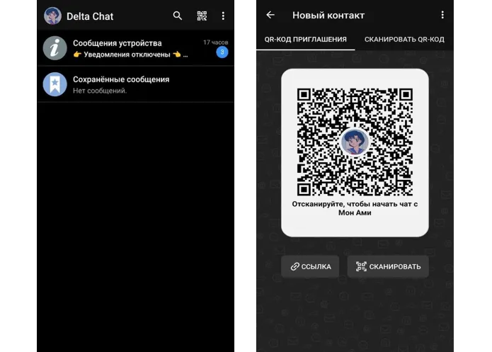 Скриншот интерфейса Delta Chat c версии 2.62.0 под Android
