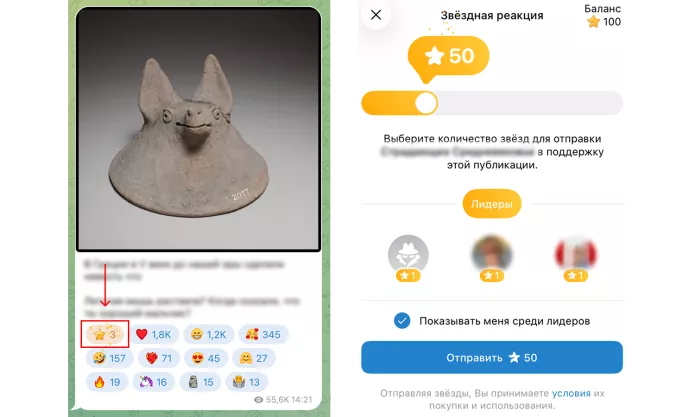 Информация о лидерах под постом в телеграм-канале
